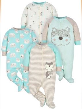 Baby 8-Pack Mint & Cream Footed One-Piece Sleepers